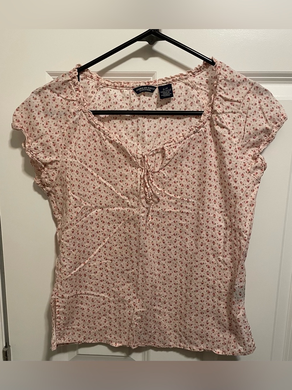 VTG American Eagle Floral Coquette Blouse Top Small Pink